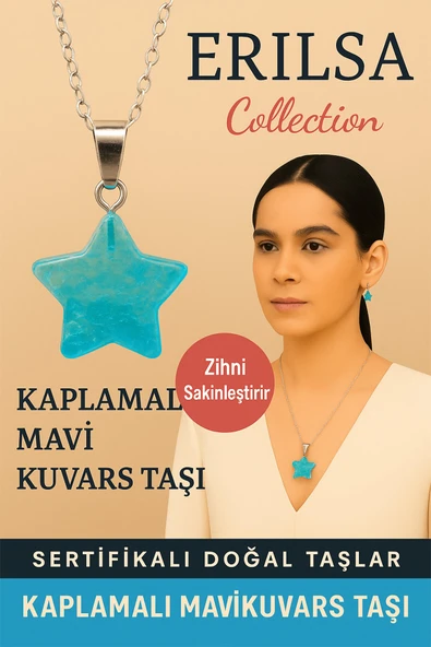 Sertifikalı Yıldız Model Kaplamalı Su Mavisi Kuvars Doğal Taş Kolye – Zihni Sakinleştiren Enerji ürün görseli 1