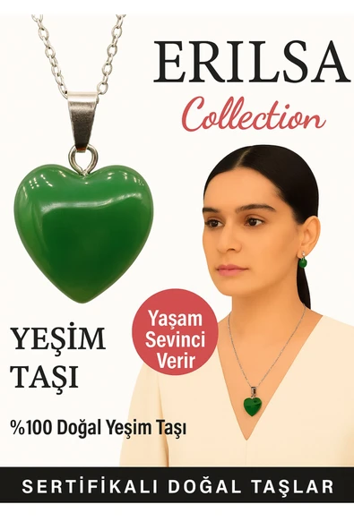 Sertifikalı Kalp Model Yeşim Doğal Taş Kolye – Yaşam Sevinci ve Şifa Verir ürün görseli 1