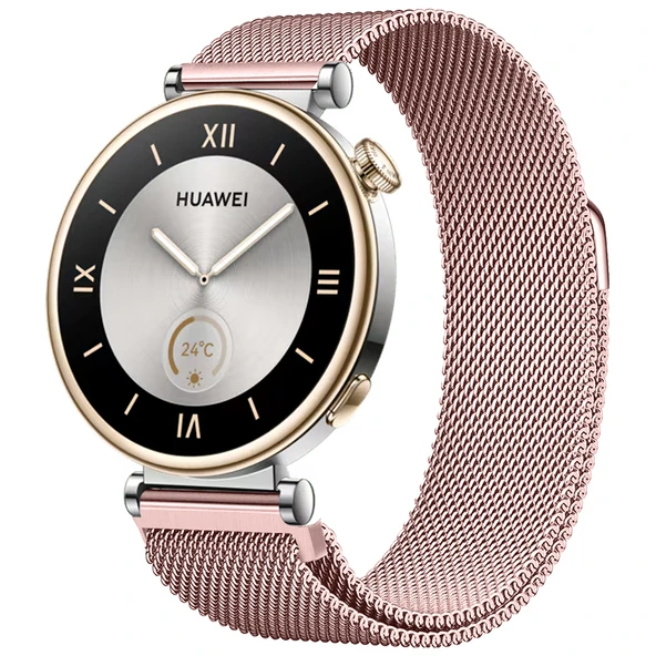 Huawei Watch GT4 41mm Uyumlu Manyetik Milanese Loop Metal Kordon  Pembe ürün görseli 1