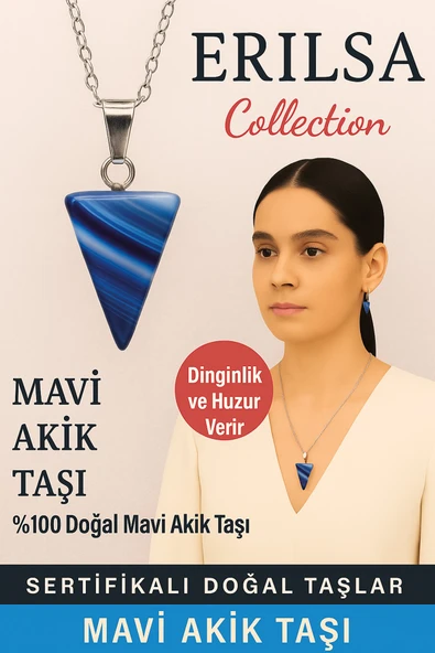 Sertifikalı Piramit Model Mavi Akik Taşı Kolye - Dinginlik ve Huzur Veren Doğal Taş ürün görseli 1