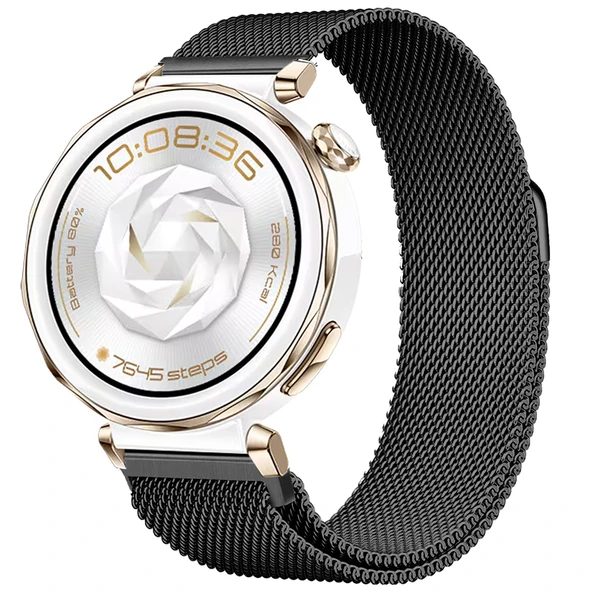 Huawei Watch GT5 Pro 42mm Uyumlu Manyetik Milanese Loop Metal Kordon  Siyah ürün görseli 1
