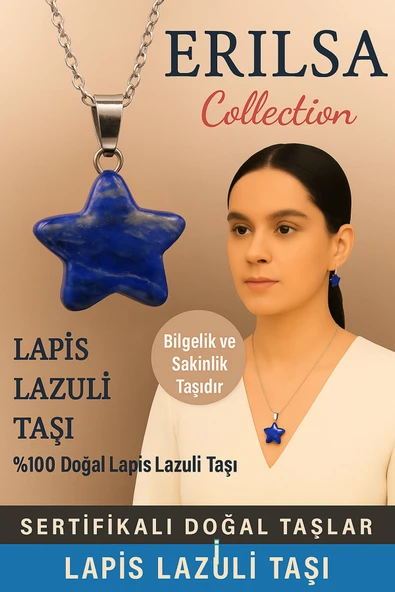Sertifikalı Yıldız Model Lapis Lazuli Kolye Bilgelik ve Sakinlik Veren Doğal Taş ürün görseli 1