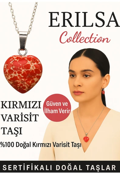 Sertifikalı Kalp Model Kırmızı Varisit Doğal Taş Kolye – Güven ve İlham Verir ürün görseli 1