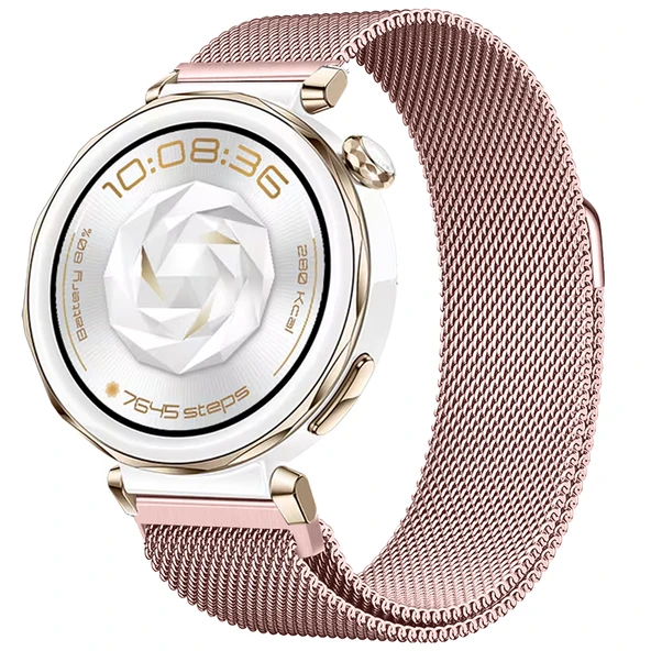 Huawei Watch GT5 Pro 42mm Uyumlu Manyetik Milanese Loop Metal Kordon  Pembe ürün görseli 1