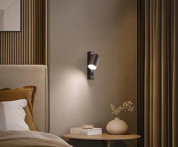mylights Kahverengi ve siyah Metal Aç-Kapa anahtarlı  Yatak Başı LED Aplik  GU10 tasarruflu led ampul duvar aplik otel kafe modern mimari ürün görseli 1