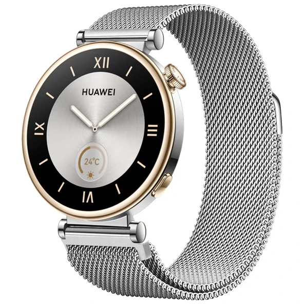 Huawei Watch GT4 41mm Uyumlu Manyetik Milanese Loop Metal Kordon  Gümüş ürün görseli 1
