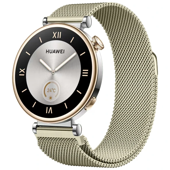 Huawei Watch GT4 41mm Uyumlu Manyetik Milanese Loop Metal Kordon  Retro Gold ürün görseli 1