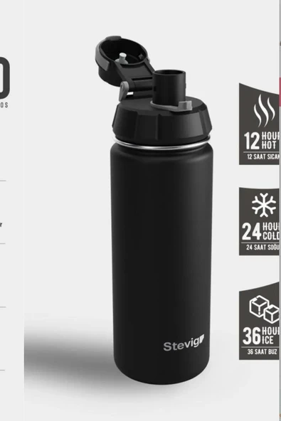 Stevig ST-251 4 Work Flip Open Coffee Mug Çelik Termos 400ML Grey - Resim 2