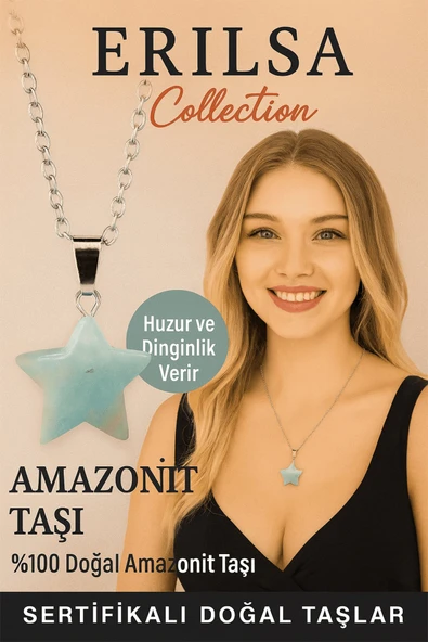 Sertifikalı Yıldız Model Amazonit Doğal Taş Kolye Pozitif Enerji Verir ürün görseli 1