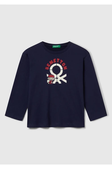 Erkek Çocuk Çok Renkli Logo Baskılı Bisiklet Yaka Uzun Kollu T-Shirt ürün görseli 1