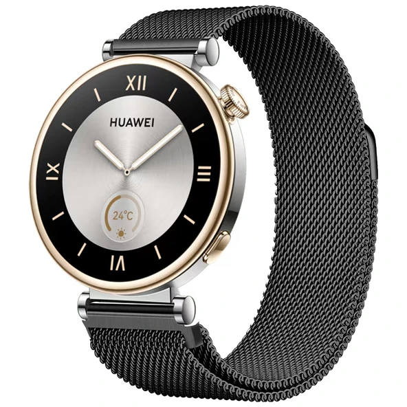 Huawei Watch GT4 41mm Uyumlu Manyetik Milanese Loop Metal Kordon  Siyah ürün görseli 1