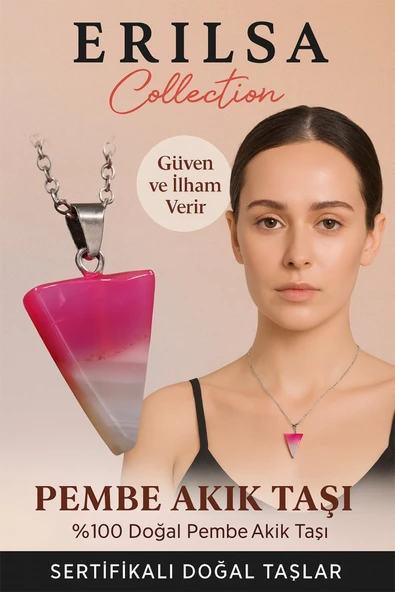 Sertifikalı Piramit Model Pembe Akik Taşı Kolye Güven ve İlham Veren Doğal Taş ürün görseli 1