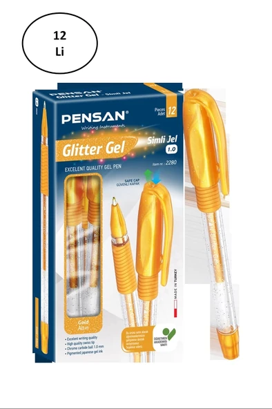 Pensan Glitter Simli Jel Kalem 1 Mm Altın 12'li ürün görseli 1