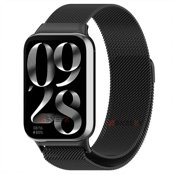 Sneezy Xiaomi Mi Band 8 Pro Uyumlu Woven Wire Tasarım Metal Hasır Kordon  Siyah ürün görseli 1