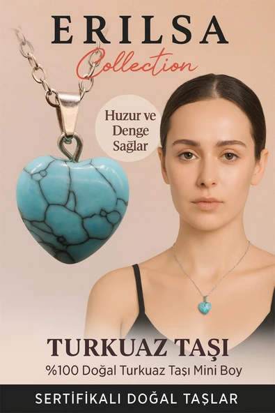 Sertifikalı Kalp Model Turkuaz Taşı Kolye Huzur ve Denge Sağlayan Doğal Taş ürün görseli 1