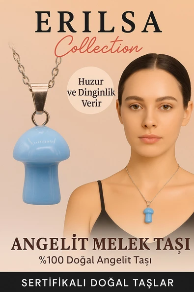 Sertifikalı Mantar Model Angelit Melek Taşı Kolye - Huzur ve Dinginlik Veren Doğal Taş ürün görseli 1