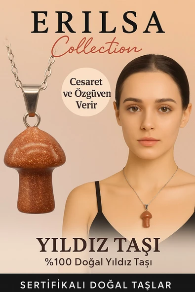 Sertifikalı Mantar Model Kahverengi Yıldız Taşı Kolye - Cesaret ve Özgüven Veren Doğal Taş Kolye ürün görseli 1