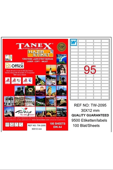 Tanex Tw-2095 30x12 Lazer Etiket 100'lü ürün görseli 1