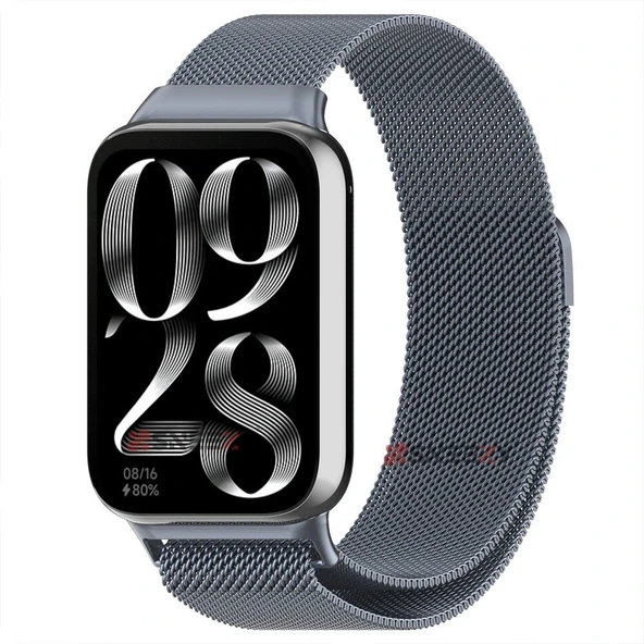 Sneezy Xiaomi Mi Band 8 Pro Uyumlu Woven Wire Tasarım Metal Hasır Kordon  Koyu Gri ürün görseli 1