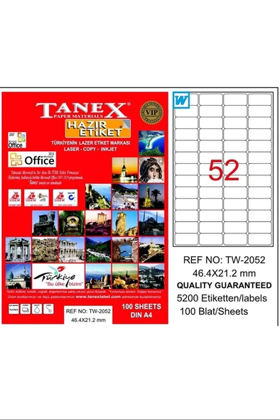 Tanex Tw-2052 46,4x21,2 Mm Lazer Etiket 100'lü ürün görseli 1