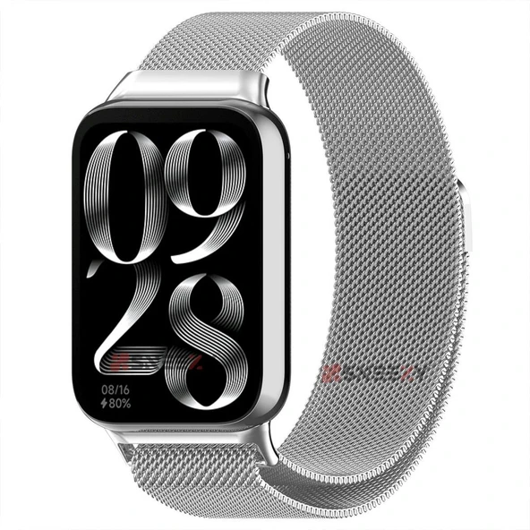 Sneezy Xiaomi Mi Band 8 Pro Uyumlu Woven Wire Tasarım Metal Hasır Kordon  Gümüş ürün görseli 1