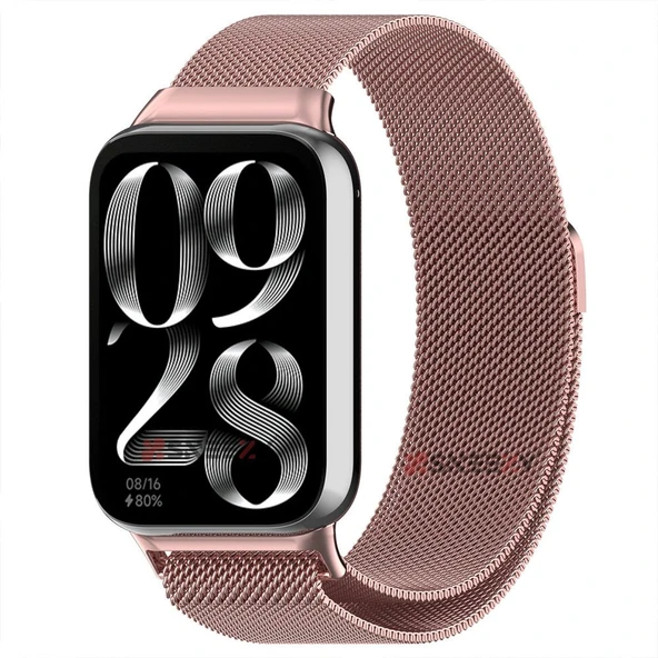 Sneezy Xiaomi Mi Band 8 Pro Uyumlu Woven Wire Tasarım Metal Hasır Kordon  Rose ürün görseli 1