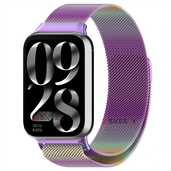 Sneezy Xiaomi Mi Band 8 Pro Uyumlu Woven Wire Tasarım Metal Hasır Kordon  Gökkuşağı ürün görseli 1
