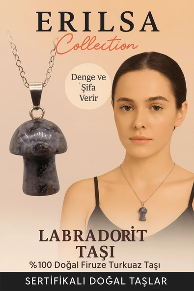 Sertifikalı Mantar Model Labradorit Taşı Kolye - Denge ve Şifa Veren Doğal Kolye ürün görseli 1