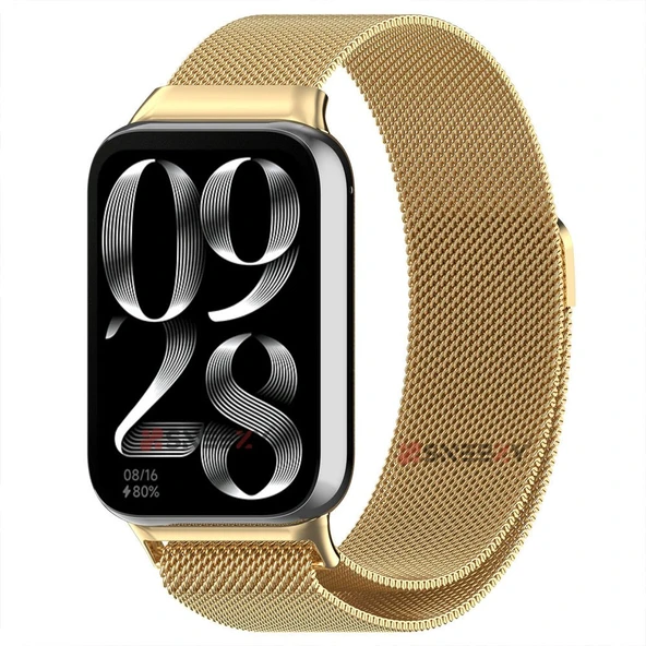 Sneezy Xiaomi Mi Band 8 Pro Uyumlu Woven Wire Tasarım Metal Hasır Kordon  Gold ürün görseli 1