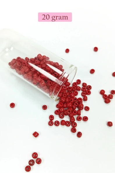 Dökme Cam Kum Boncuk Büyük Boy (6/0) 4 mm - 20 Gram - Koyu Kırmızı - BNC074 ürün görseli 1