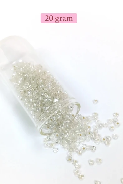 Dökme Cam Kum Boncuk (8/0) 3 mm - 20 Gram - Şeffaf Gümüş - BNC160 ürün görseli 1
