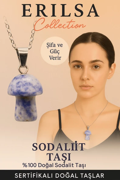 Sertifikalı Mantar Model Sodalit Taşı Kolye - Şifa ve Güç Veren Doğal Taş Kolye ürün görseli 1