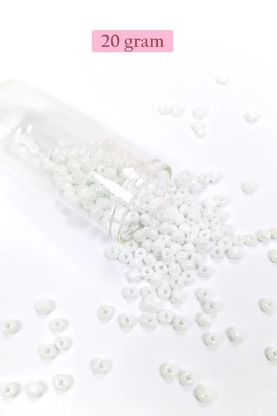 Dökme Cam Kum Boncuk Büyük Boy (6/0) 4 mm - 20 Gram - Kar Beyaz - BNC073 ürün görseli 1