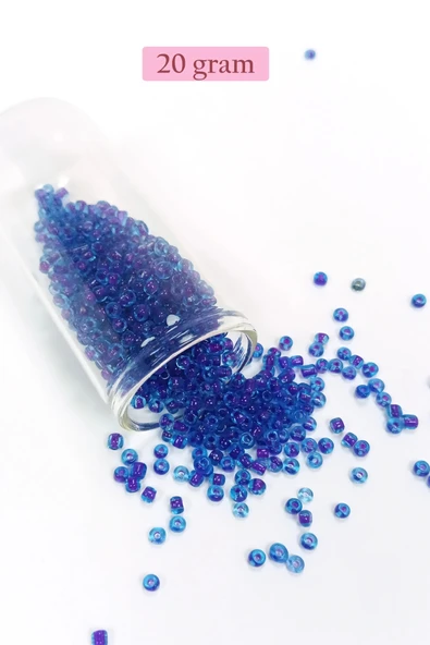 Dökme Cam Kum Boncuk (8/0) 3 mm - 20 Gram - Şeffaf Koyu Mavi - BNC161 ürün görseli 1