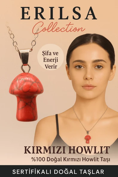 Sertifikalı Mantar Model Kırmızı Havlit Taşı Kolye - Şifa ve Enerji Veren Doğal Kolye ürün görseli 1