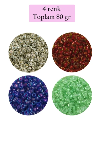 Dökme Cam Kum Boncuk (8/0) 3 mm - 4 Renk - Toplam 80 Gram - BNC417 ürün görseli 1