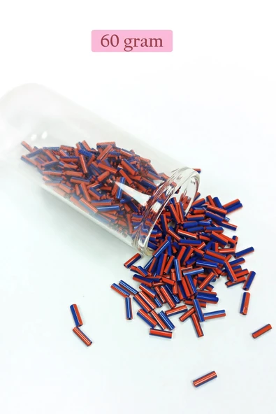 Uzun Boru Kesme Boncuk Çap 2mm Uzunluk 10 mm - 60 Gram - Turuncu Mavi - BNC277 ürün görseli 1