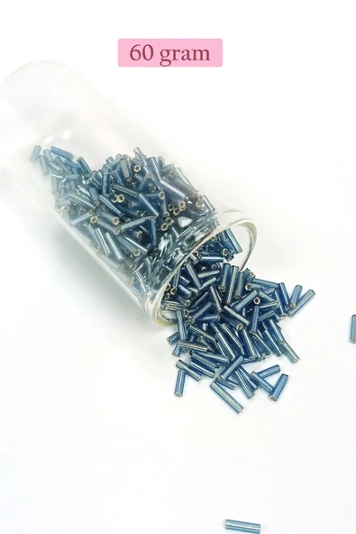 Uzun Boru Kesme Boncuk Çap 2mm Uzunluk 10 mm - 60 Gram - Camgöbeği Mavi - BNC267 ürün görseli 1