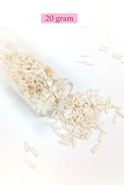 Uzun Boru Kesme Boncuk Çap 2mm Uzunluk 10 mm - 20 Gram - Açık Krem - BNC259 ürün görseli 1