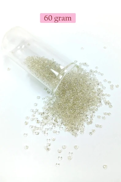 Dökme Cam Kum Boncuk (11/0) 2 mm - 60 Gram -  Şeffaf Beyaz - BNC053 ürün görseli 1