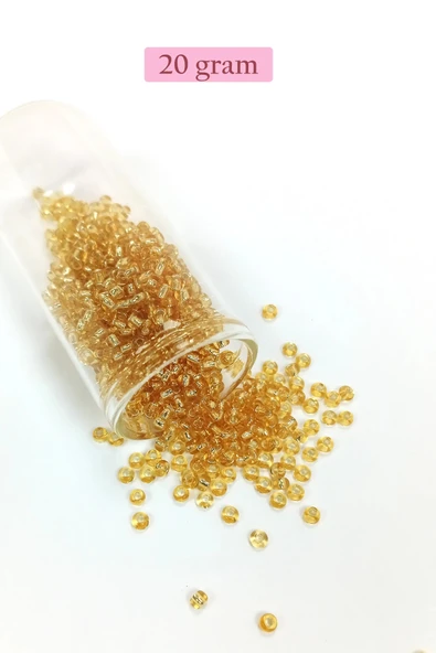 Dökme Cam Kum Boncuk (8/0) 3 mm - 20 Gram - Şeffaf Koyu Sarı - BNC176 ürün görseli 1