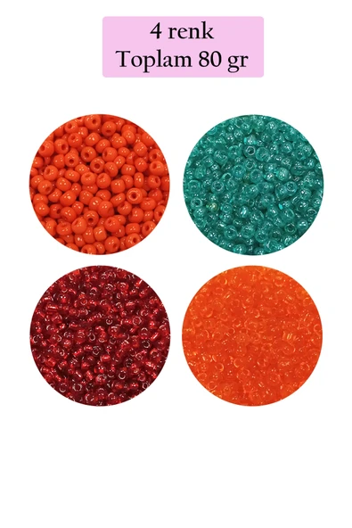 Dökme Cam Kum Boncuk (11/0) 2 mm - 4 Renk - Toplam 80 Gram -  BNC402 ürün görseli 1