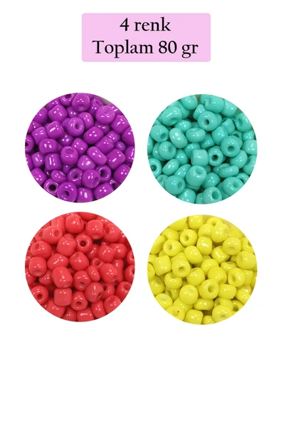 Dökme Cam Kum Boncuk Büyük Boy (6/0) 4 mm - 4 Renk - Toplam 80 Gram - BNC411 ürün görseli 1