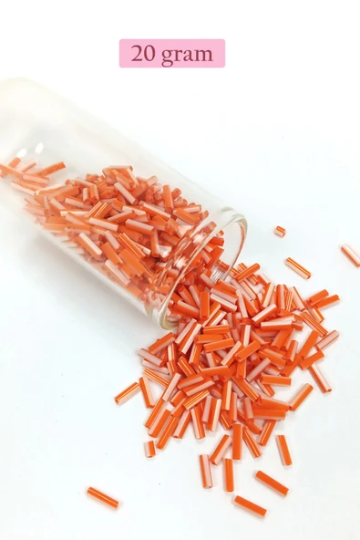 Uzun Boru Kesme Boncuk Çap 2mm Uzunluk 10 mm - 20 Gram - Turuncu Beyaz - BNC255 ürün görseli 1