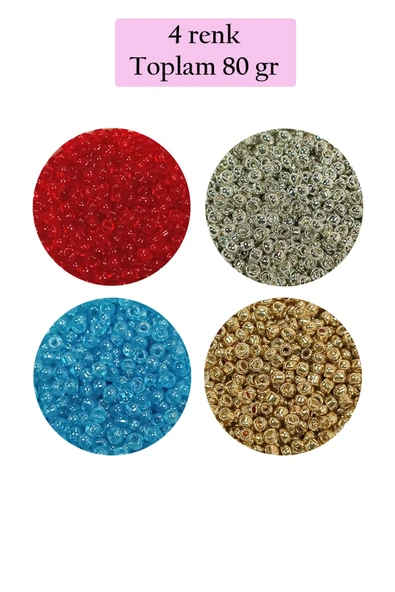 Dökme Cam Kum Boncuk (11/0) 2 mm - 4 Renk - Toplam 80 Gram -  BNC404 ürün görseli 1