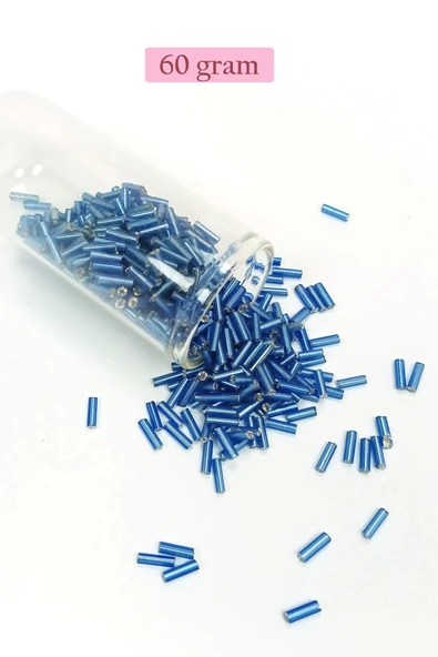 Uzun Boru Kesme Boncuk Çap 2mm Uzunluk 10 mm - 60 Gram - Mavi - BNC281 ürün görseli 1