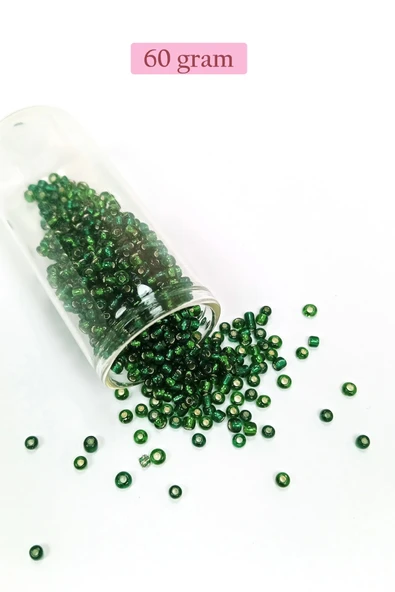 Dökme Cam Kum Boncuk (8/0) 3 mm - 60 Gram - Şeffaf Asker Yeşili - BNC218 ürün görseli 1