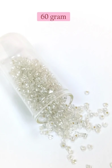 Dökme Cam Kum Boncuk (8/0) 3 mm - 60 Gram - Şeffaf Gümüş - BNC201 ürün görseli 1