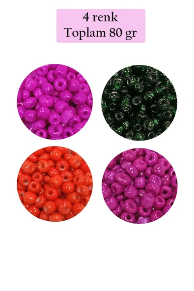 Dökme Cam Kum Boncuk Büyük Boy (6/0) 4 mm - 4 Renk - Toplam 80 Gram - BNC414 ürün görseli 1