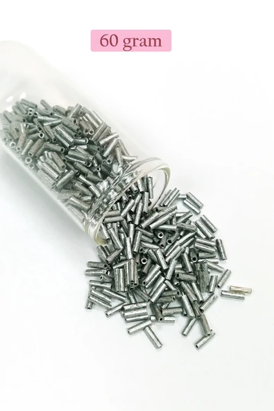 Uzun Boru Kesme Boncuk Çap 2mm Uzunluk 10 mm - 60 Gram - Desenli Gümüş - BNC283 ürün görseli 1